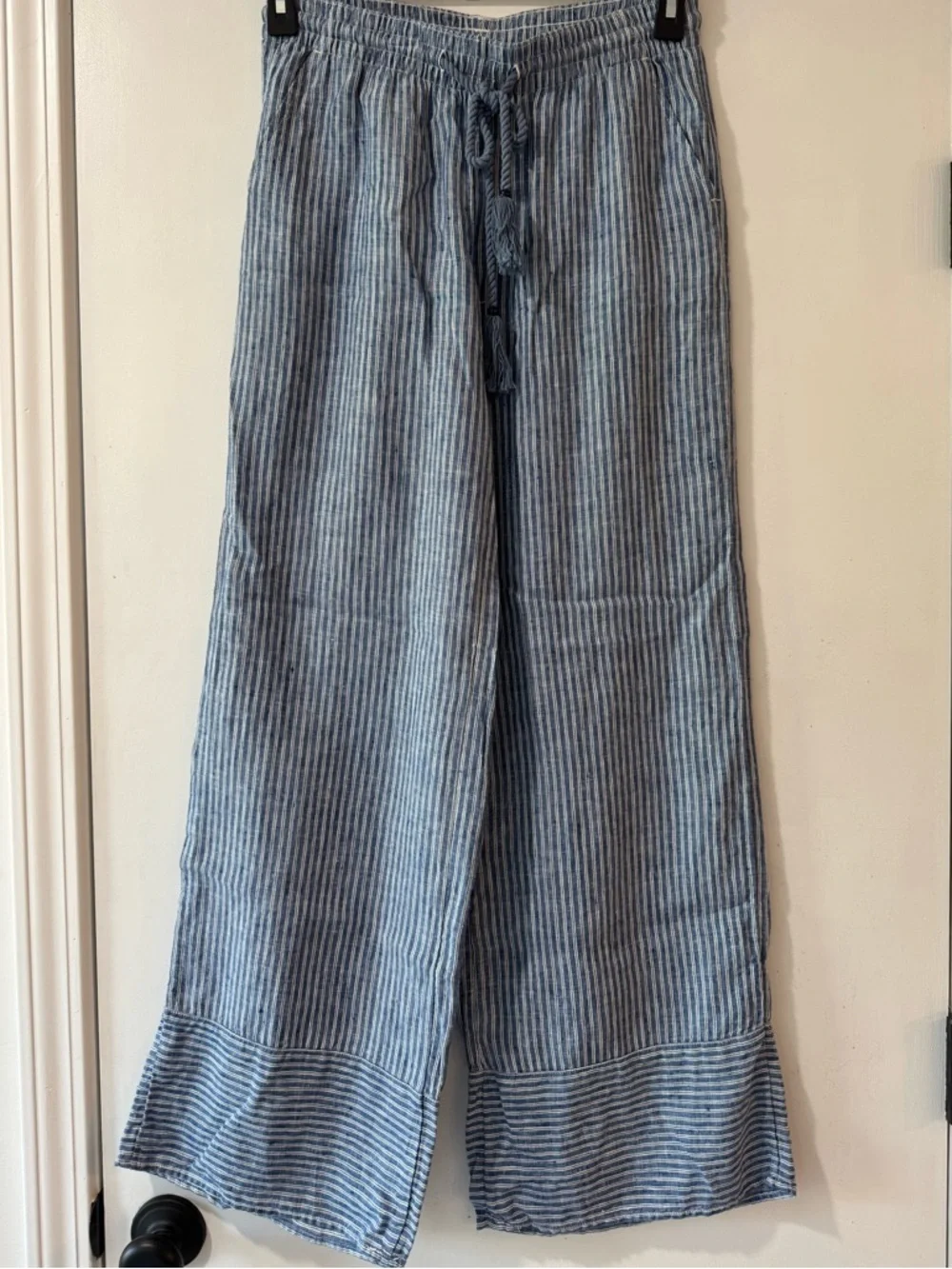 Ralph Lauren Striped Wide-Leg Drawstring Pants in Light Blue - Picture 4 of 7